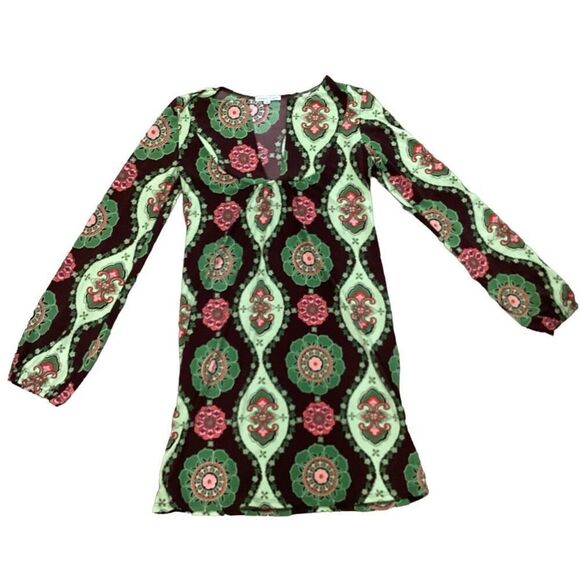 VELVET TORCH Velvet Torch Off The Shoulder Long Sleeve Mini Dress In Pink Green - Picture 2 of 10